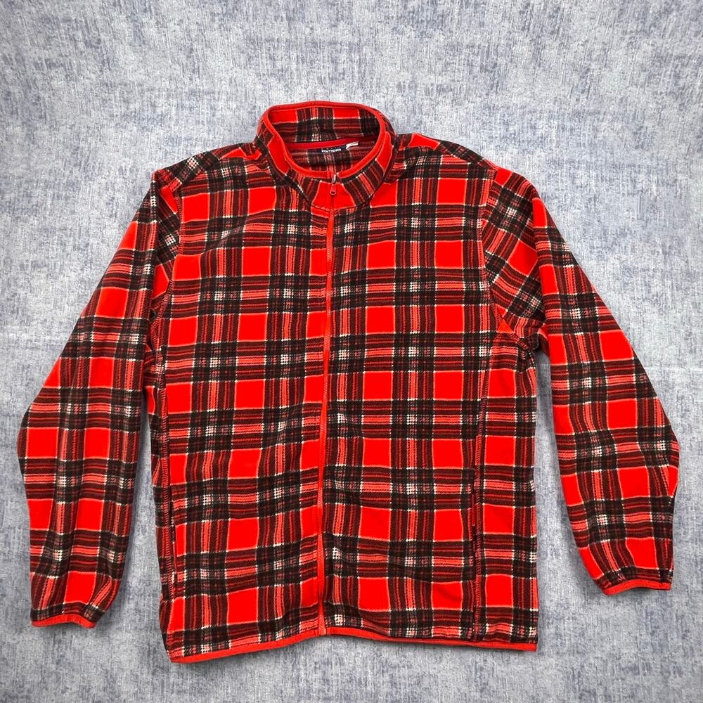 Basic Editions Red Buffalo Plaid Full Zip Fleece Jacket Cozy Outdoor Lumberjack
